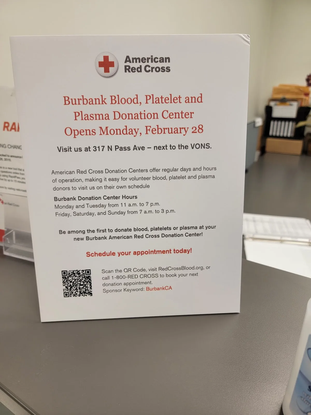 Burbank Red Cross Blood, Platelet and Plasma Donation Center