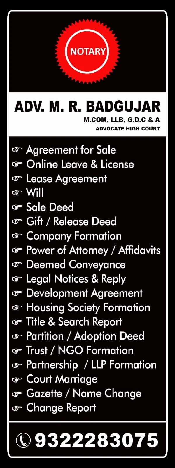 Notary Advocate M R Badgujar