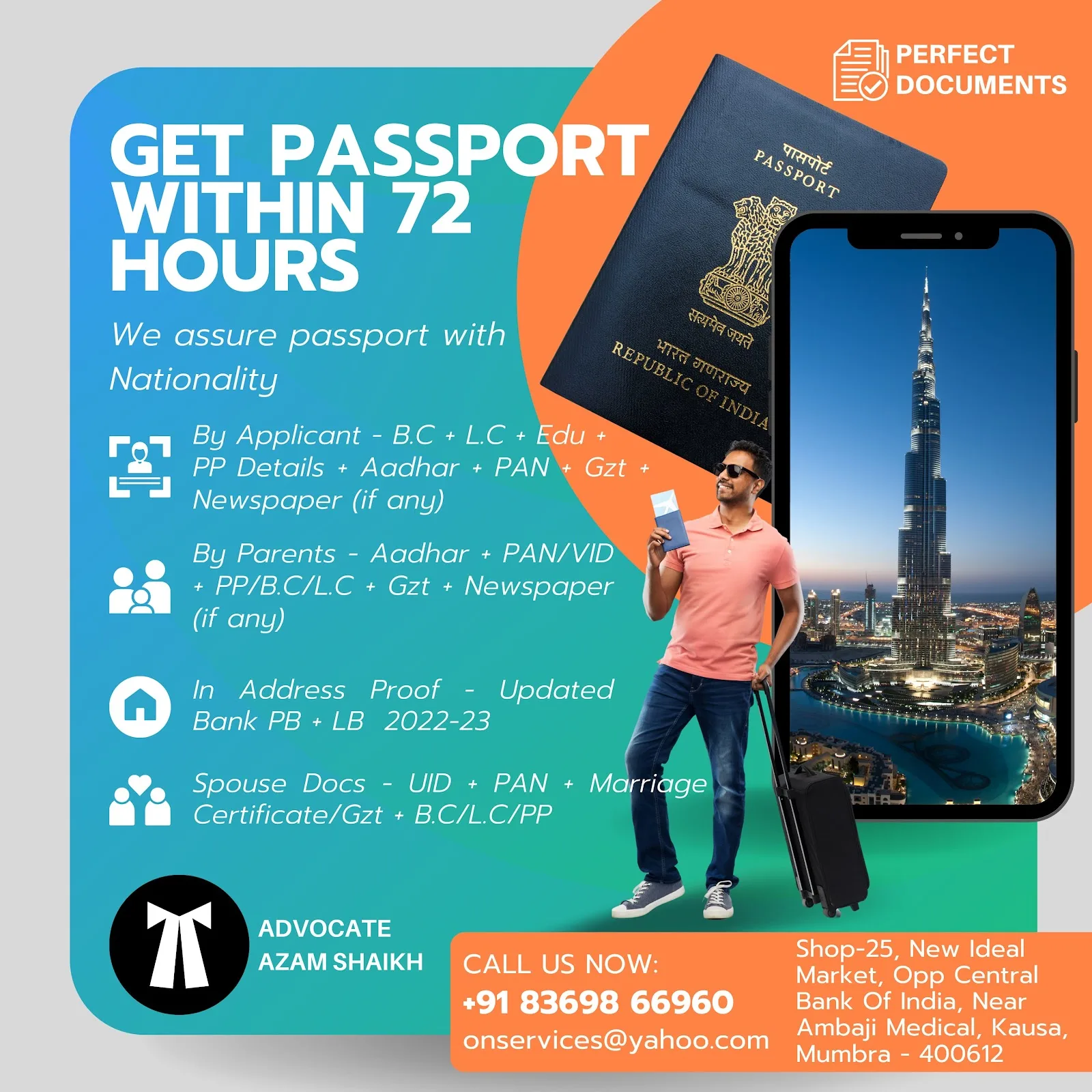 Aadhar Center, PAN Card Center, Passport Office, GST Office, Income Tax.